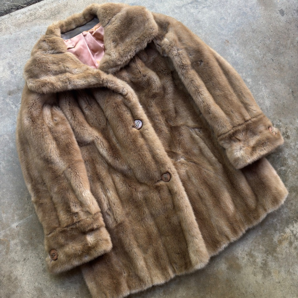 Vintage 60s Country Pacer Tissavel Faux Fur Jacket Coat Luxury Mob Wife Size Lg